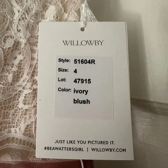 Willowby by Waters Geranium Wedding Dress - size 4, blush lining